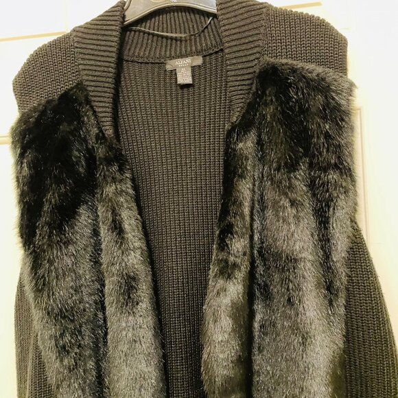 Alfani Womens 3X Black Faux Fur Trim Open Front Knit Vest - Picture 5 of 6